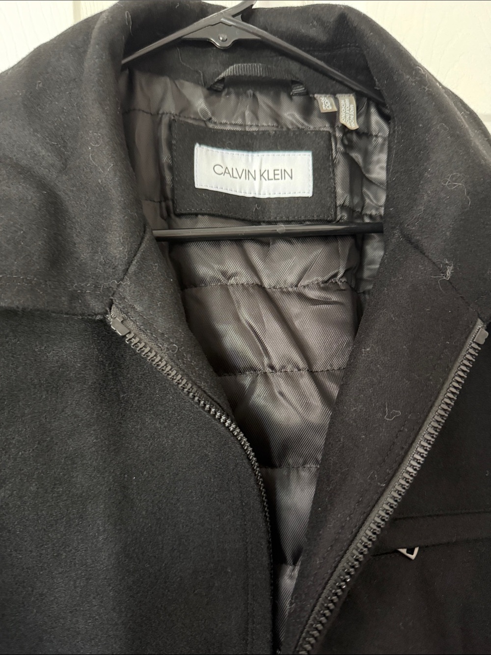 Calvin Klein Men’s Black Quilted-Panel Pea Coat